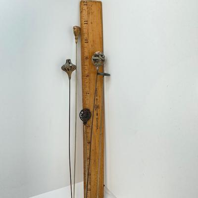 LOT 70: Collection of Vintage Hat Pins and Etched Crystal Vase