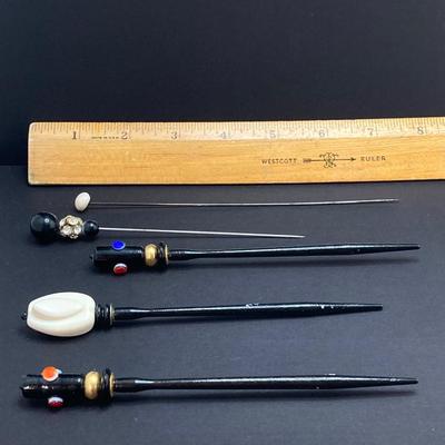 LOT 71: Vintage Hat Pins - Black Lacquer, Asian Style and More