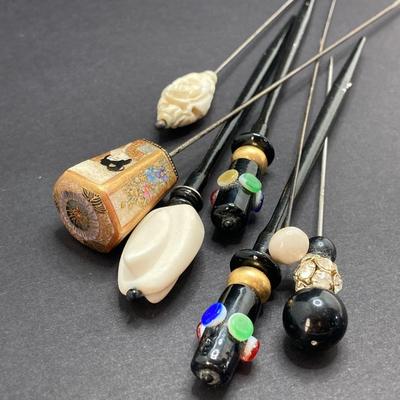 LOT 71: Vintage Hat Pins - Black Lacquer, Asian Style and More