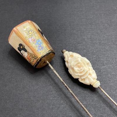 LOT 71: Vintage Hat Pins - Black Lacquer, Asian Style and More