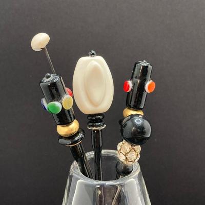 LOT 71: Vintage Hat Pins - Black Lacquer, Asian Style and More