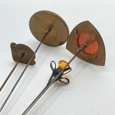 LOT 72: Collection of Beautiful Vintage Hat Pins along with a Sterling & Crystal Bud Vase