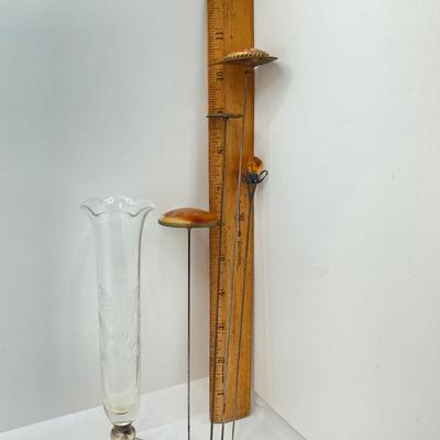 LOT 72: Collection of Beautiful Vintage Hat Pins along with a Sterling & Crystal Bud Vase