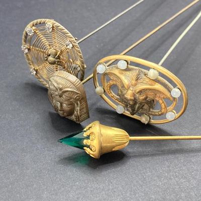 LOT 73: Collection of Unique Vintage Bejeweled Hat Pins with Sterling/Crystal Bud Vase