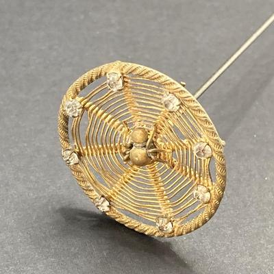 LOT 73: Collection of Unique Vintage Bejeweled Hat Pins with Sterling/Crystal Bud Vase