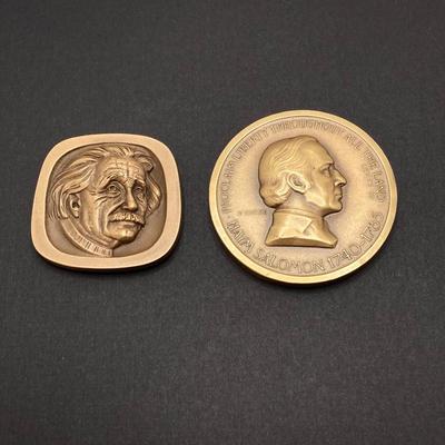 LOT 75: Albert Einstein Bronze Token Medal and Haym Salomon 1740-1785 Bronze Token Medal