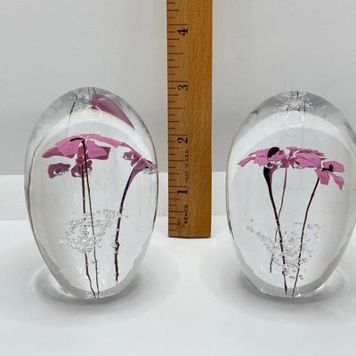 LOT 80: Pair of Vintage Signed Daum France Handblown Art Glass Paperweights