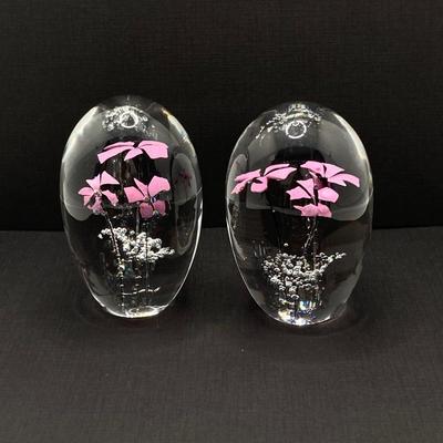LOT 80: Pair of Vintage Signed Daum France Handblown Art Glass Paperweights