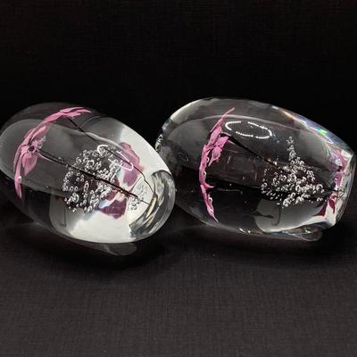 LOT 80: Pair of Vintage Signed Daum France Handblown Art Glass Paperweights