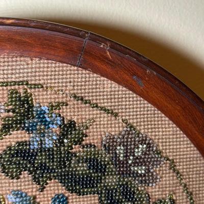 LOT 109: Barley Twist Oak Framed Tapestry Fire Screen w/ Framed Floral Beadwork Tapestry
