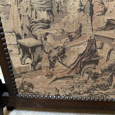 LOT 109: Barley Twist Oak Framed Tapestry Fire Screen w/ Framed Floral Beadwork Tapestry