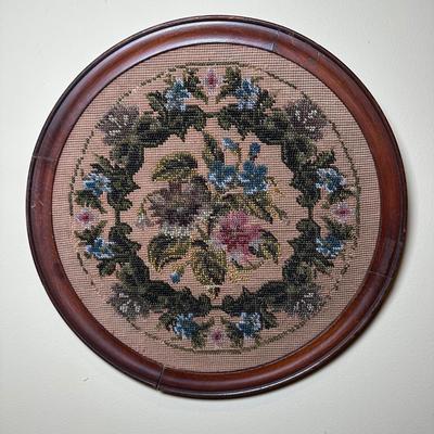 LOT 109: Barley Twist Oak Framed Tapestry Fire Screen w/ Framed Floral Beadwork Tapestry