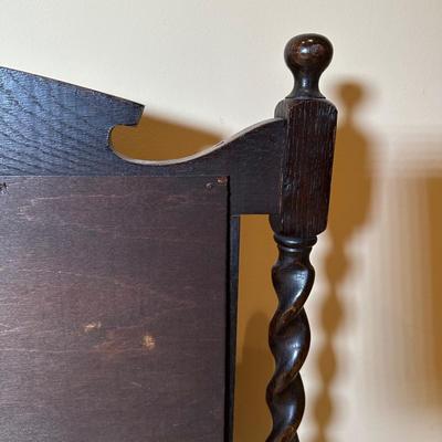 LOT 109: Barley Twist Oak Framed Tapestry Fire Screen w/ Framed Floral Beadwork Tapestry