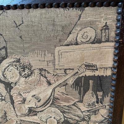 LOT 109: Barley Twist Oak Framed Tapestry Fire Screen w/ Framed Floral Beadwork Tapestry