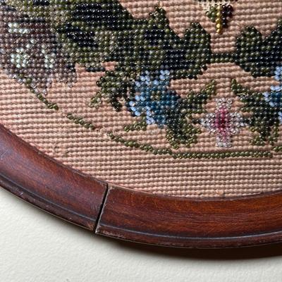 LOT 109: Barley Twist Oak Framed Tapestry Fire Screen w/ Framed Floral Beadwork Tapestry
