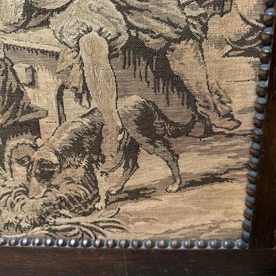 LOT 109: Barley Twist Oak Framed Tapestry Fire Screen w/ Framed Floral Beadwork Tapestry