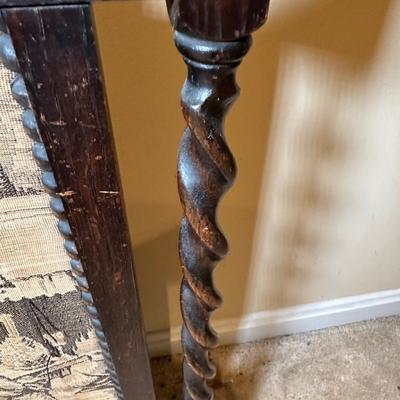 LOT 109: Barley Twist Oak Framed Tapestry Fire Screen w/ Framed Floral Beadwork Tapestry