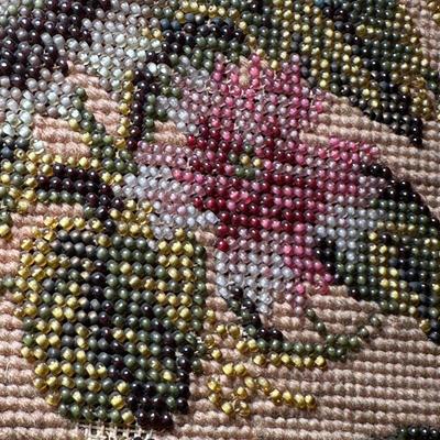 LOT 109: Barley Twist Oak Framed Tapestry Fire Screen w/ Framed Floral Beadwork Tapestry