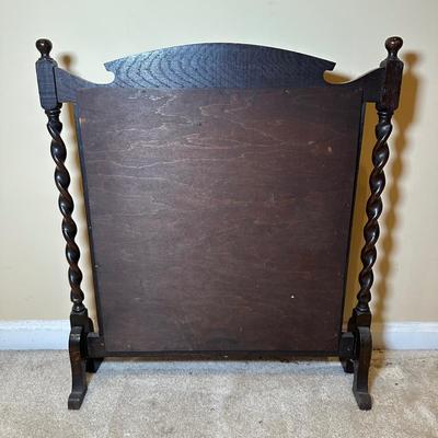 LOT 109: Barley Twist Oak Framed Tapestry Fire Screen w/ Framed Floral Beadwork Tapestry