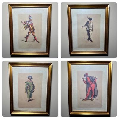 LOT 111: Four Framed Commedia Dell'Arte Figures