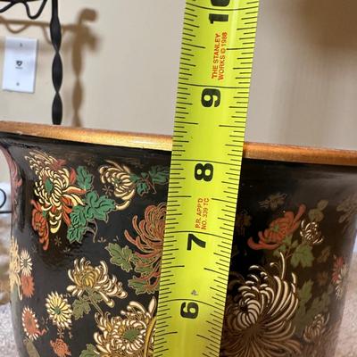 LOT 114: Vintage Asian Planters w/ Wrought Iron Plant Stand