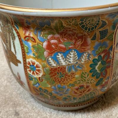 LOT 114: Vintage Asian Planters w/ Wrought Iron Plant Stand