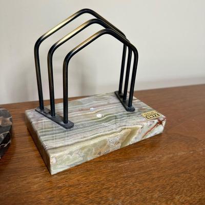 LOT 115: Vintage Art Deco Marble Desk Set w/ 22k Gold Plated Letter Opener & More