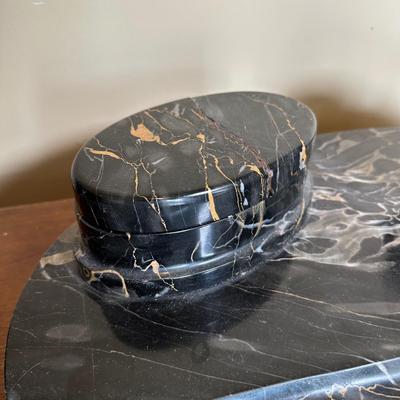 LOT 115: Vintage Art Deco Marble Desk Set w/ 22k Gold Plated Letter Opener & More