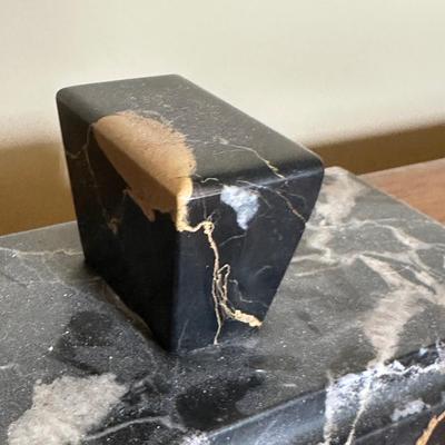 LOT 115: Vintage Art Deco Marble Desk Set w/ 22k Gold Plated Letter Opener & More