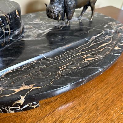 LOT 115: Vintage Art Deco Marble Desk Set w/ 22k Gold Plated Letter Opener & More