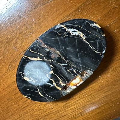 LOT 115: Vintage Art Deco Marble Desk Set w/ 22k Gold Plated Letter Opener & More