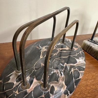 LOT 115: Vintage Art Deco Marble Desk Set w/ 22k Gold Plated Letter Opener & More