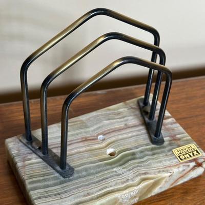 LOT 115: Vintage Art Deco Marble Desk Set w/ 22k Gold Plated Letter Opener & More