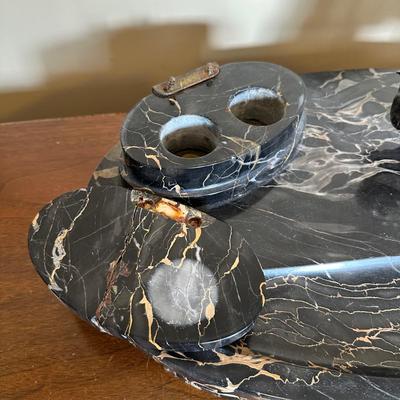 LOT 115: Vintage Art Deco Marble Desk Set w/ 22k Gold Plated Letter Opener & More