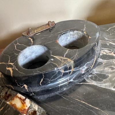 LOT 115: Vintage Art Deco Marble Desk Set w/ 22k Gold Plated Letter Opener & More