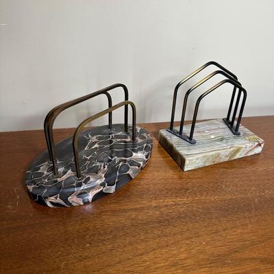 LOT 115: Vintage Art Deco Marble Desk Set w/ 22k Gold Plated Letter Opener & More