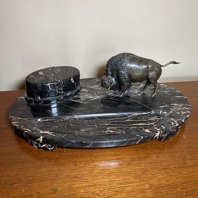 LOT 115: Vintage Art Deco Marble Desk Set w/ 22k Gold Plated Letter Opener & More