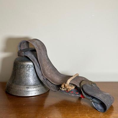LOT 117: Vintage European Brass Cowbell w/ Leather Strap
