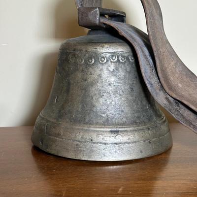 LOT 117: Vintage European Brass Cowbell w/ Leather Strap