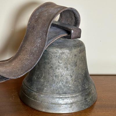 LOT 117: Vintage European Brass Cowbell w/ Leather Strap