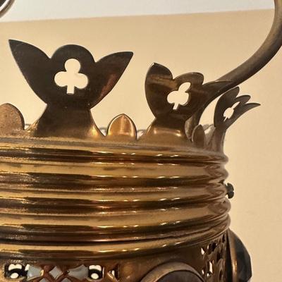 LOT 119: Beautiful Pierced Brass Jeweled Light Fixture