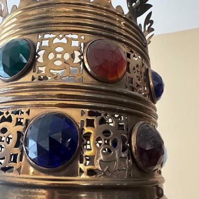 LOT 119: Beautiful Pierced Brass Jeweled Light Fixture