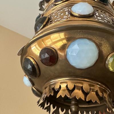 LOT 119: Beautiful Pierced Brass Jeweled Light Fixture