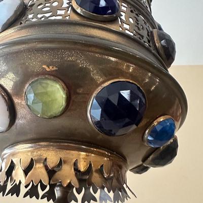 LOT 119: Beautiful Pierced Brass Jeweled Light Fixture