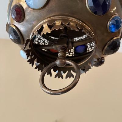 LOT 119: Beautiful Pierced Brass Jeweled Light Fixture