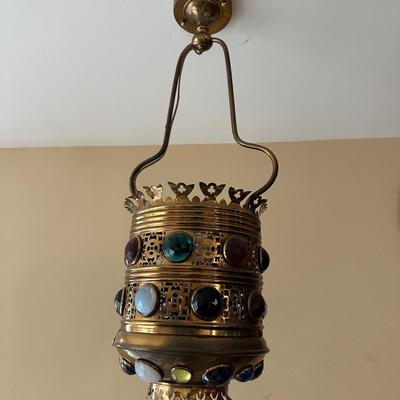 LOT 119: Beautiful Pierced Brass Jeweled Light Fixture