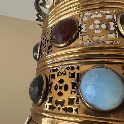 LOT 119: Beautiful Pierced Brass Jeweled Light Fixture