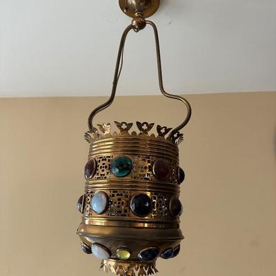 LOT 119: Beautiful Pierced Brass Jeweled Light Fixture