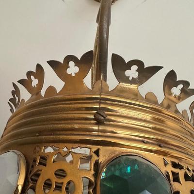 LOT 119: Beautiful Pierced Brass Jeweled Light Fixture