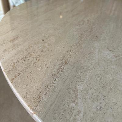 LOT 126: Vintage Round Marble Travertine Table w/ 5 Rolling Arm Chairs